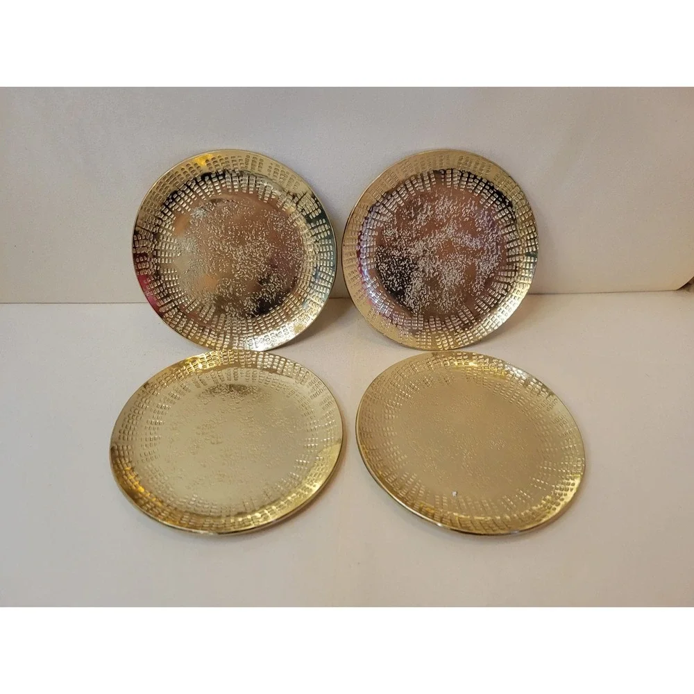 Gold Metal Coasters Set of 4 Mughal Jali Work Mid Century Style Boho Decor